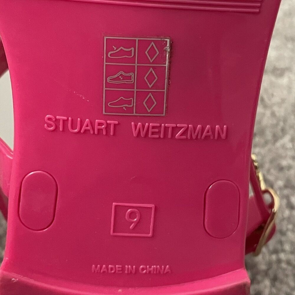 Stuart Weitzman Jelly Sandals Size 9 Mellie Hot Pink Rubber Ankle T-Strap Resort - Picture 11 of 12
